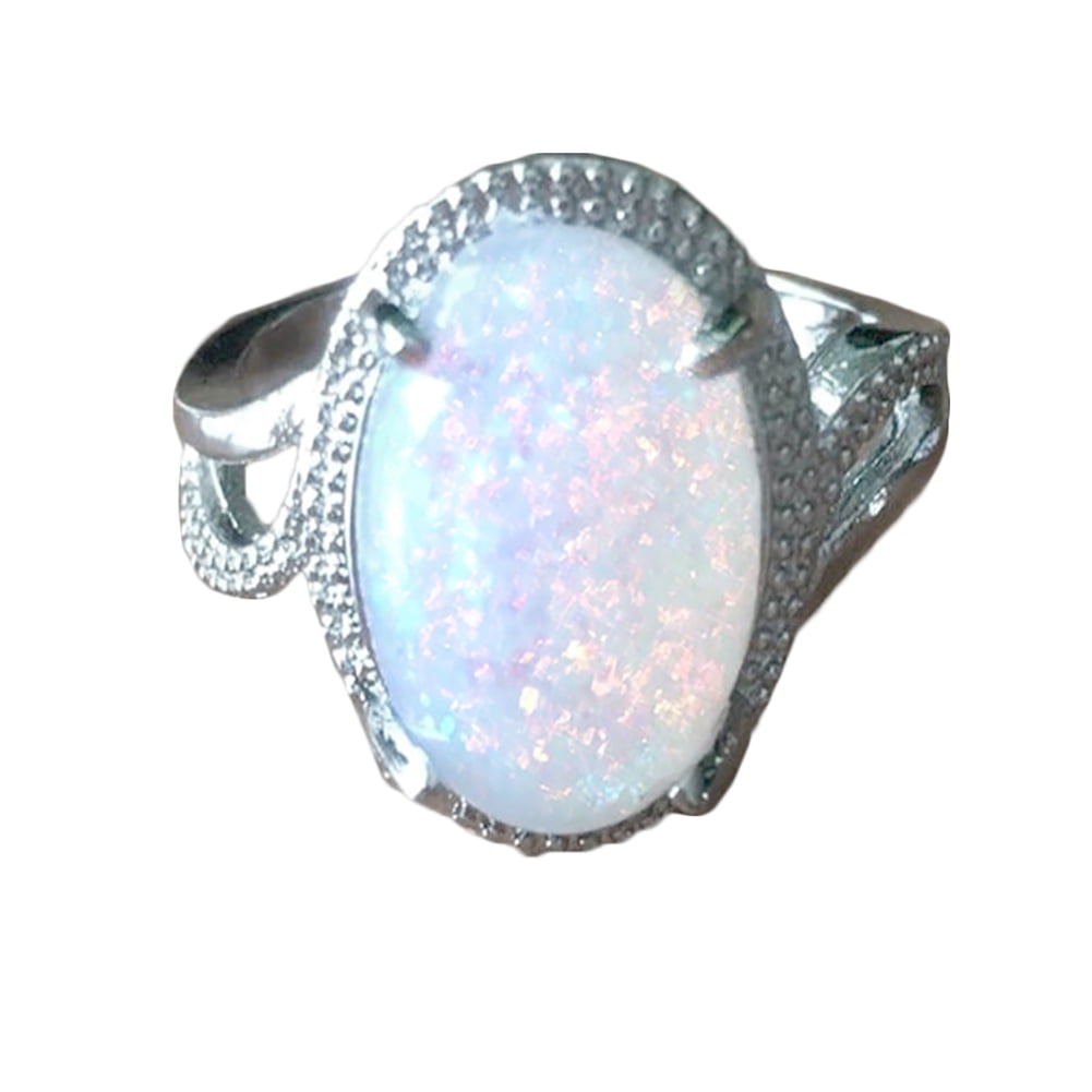 HEVIRGO Girls Super Shining Oval Shape Artificial Opal Ring Finger Jewelry  Gift Artificial Opal Alloy Silver - Walmart.com
